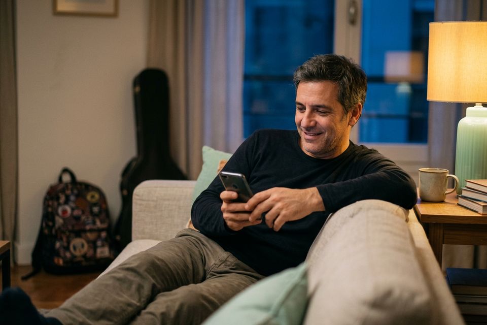 Leyendo de noche en el celular la respuesta a una consulta