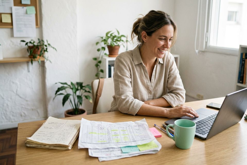 Lista en papel y Excel desprolijo al lado de la notebook donde se importa